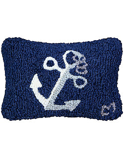 Nautical Anchor Petite Hooked Wool Lumbar Pillow - Nautical Luxuries