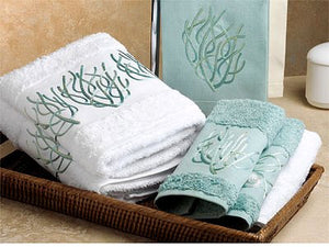 Luxury Plush Embroidered Coral Towels & Mats - Nautical Luxuries