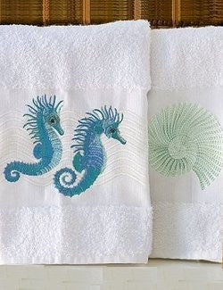 Embroidered Seahorse And Nautilus Towels - Nautical Luxuries