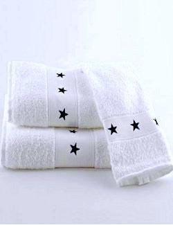 Navy Stars Embroidered Cotton Quick-Dry 3-Pc. Towel Set - Nautical Luxuries