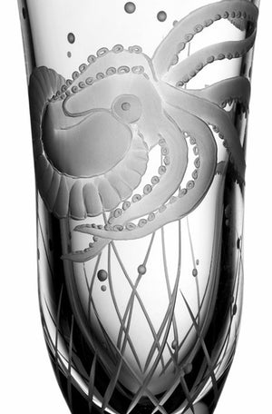 Sea Creatures Hand Engraved Varga Crystal 6-Pc. Champagne Flute Set - Nautical Luxuries