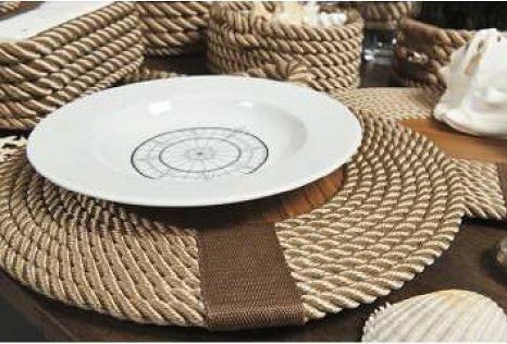 Italian Rope Inlaid Teak Table Mats - Nautical Luxuries