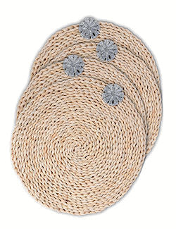 Twisted Seagrass Coastal Sand Dollar Placemats & Napkin Rings - Nautical Luxuries