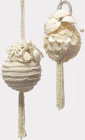 Vintage Pearly White Beaded 4-Pc. Ornament Set - Nautical Luxuries