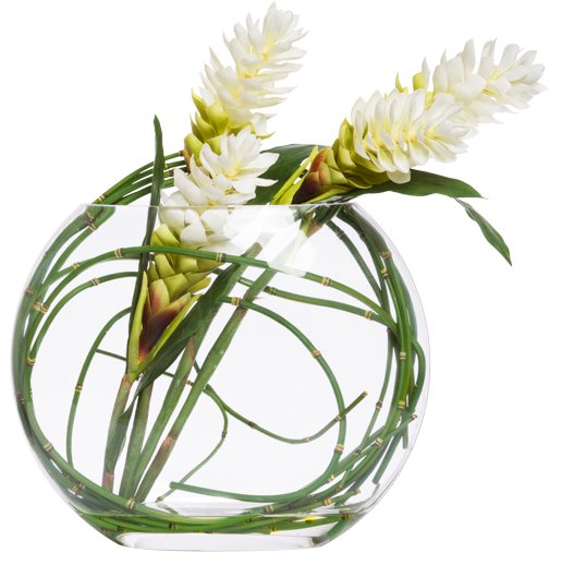 White Ginger Blooms & Horsetail Pillow Vase Yacht Silks Arrangement - Nautical Luxuries