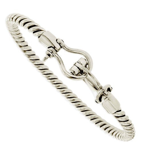 Sterling Silver Twisted Rope Bangle Bracelet w/ Pelican Clasp - Nautical Luxuries