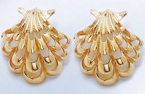 14k Gold Filigree Scallop Shell Earrings - Nautical Luxuries