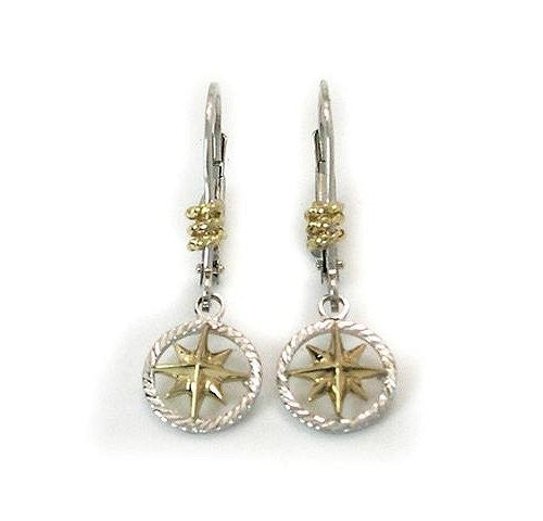 Petite 14k Gold Compass Rose Star Dangle Earrings - Nautical Luxuries