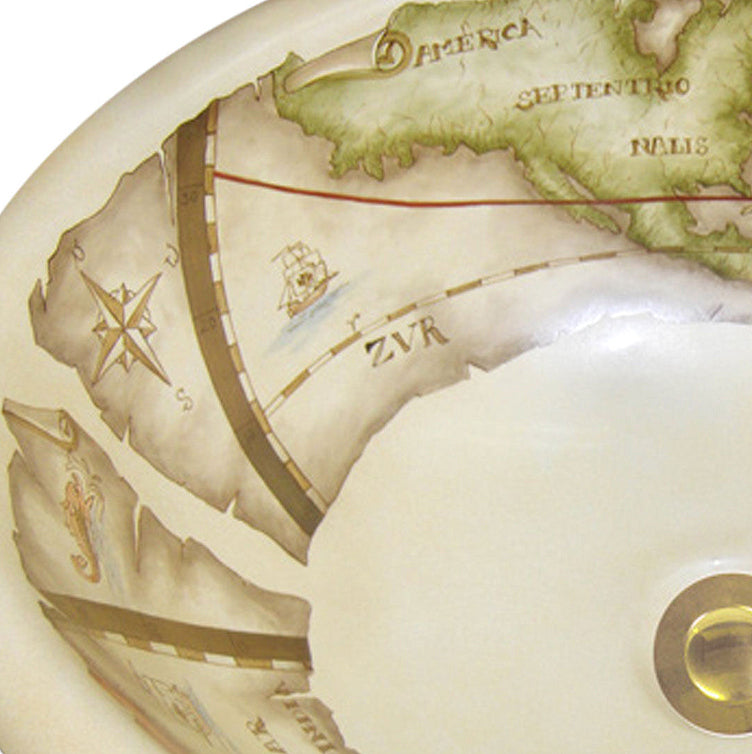 Old World Map Hand-Painted Sink