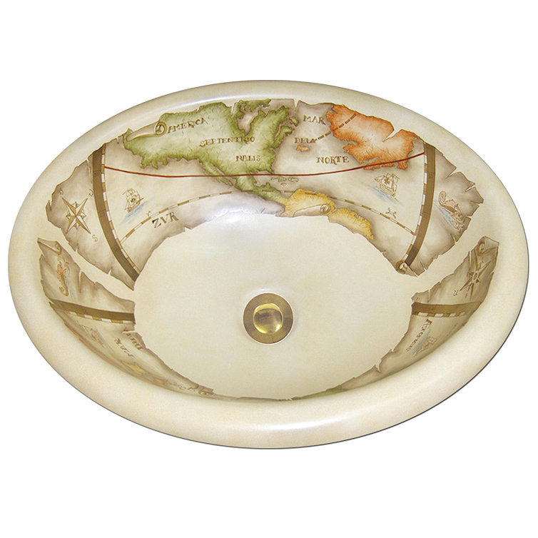 Old World Map Hand-Painted Sink