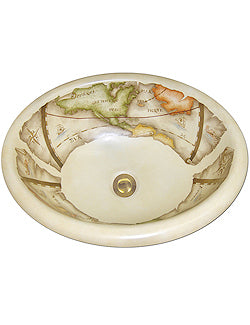 Old World Map Hand-Painted Sink