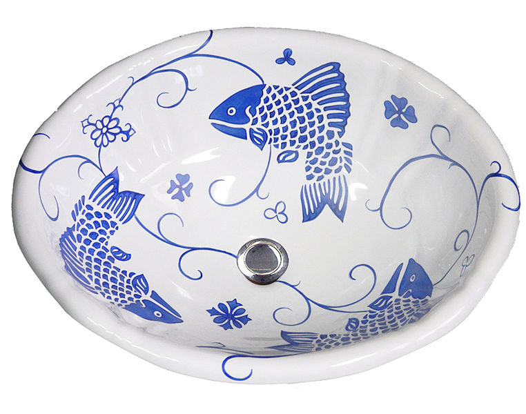 Old Delft Blue Fish Design Coastal Sink