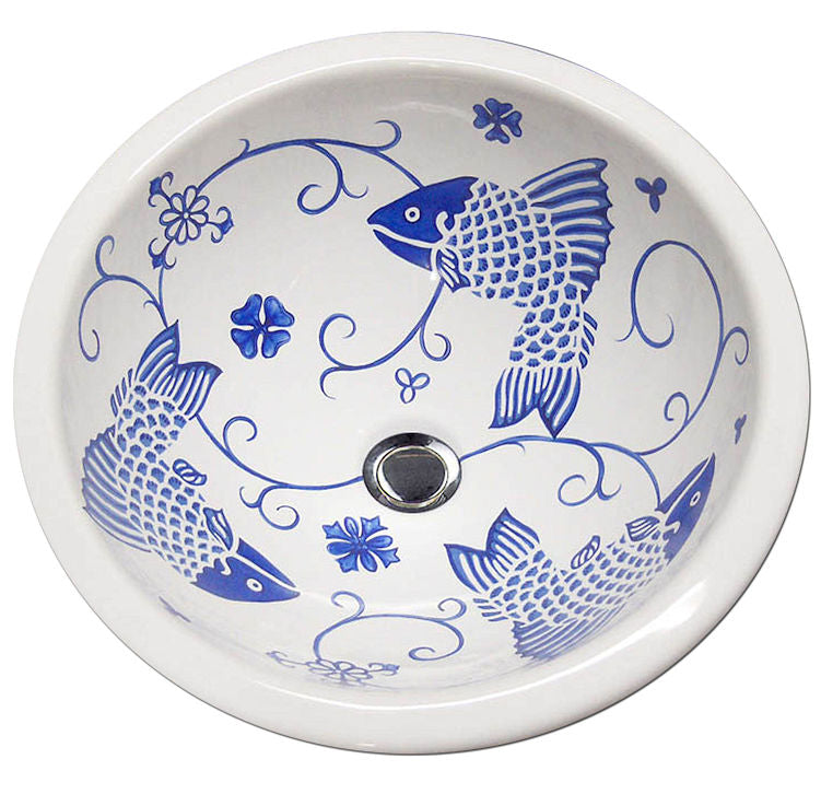 Old Delft Blue Fish Design Coastal Sink