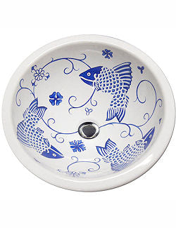 Old Delft Blue Fish Design Coastal Sink - Nautical Luxuries