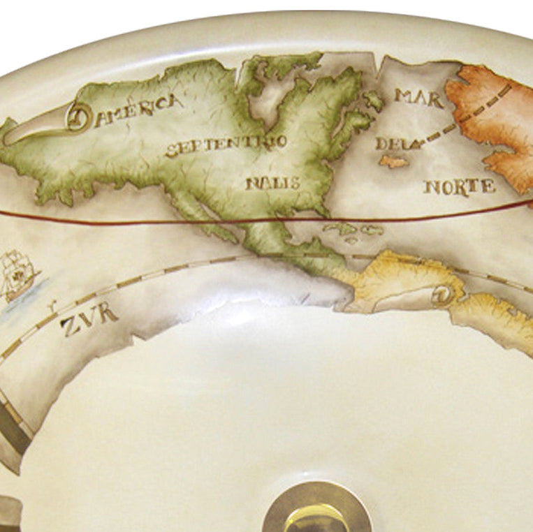 Old World Map Hand-Painted Sink