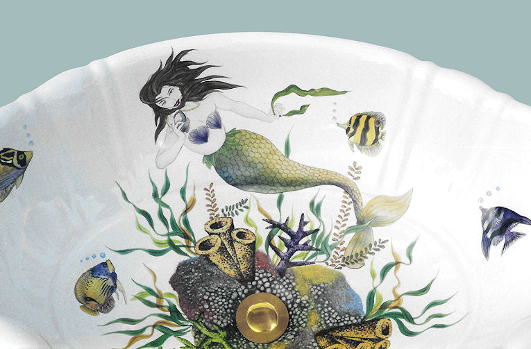 Undersea Mermaid Hand-Painted Sink - Nautical Luxuries