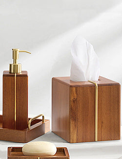Brass Accent Acacia Wood Bath Set - Nautical Luxuries