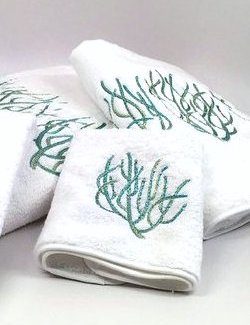 Ocean Coral Embroidered Luxury Towels & Mats - Nautical Luxuries