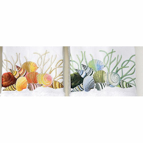 Embroidered Shells And Coral Towels - Nautical Luxuries