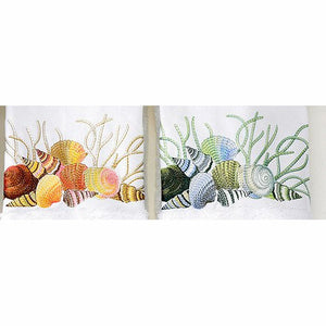 Embroidered Shells And Coral Towels - Nautical Luxuries