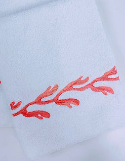 Embroidered Coral Branch Hand Towels - Nautical Luxuries