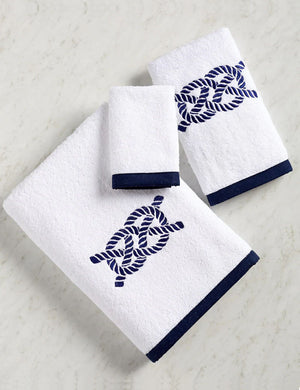 Bias Trim Embroidered Nautical Knot Towel Set - Nautical Luxuries