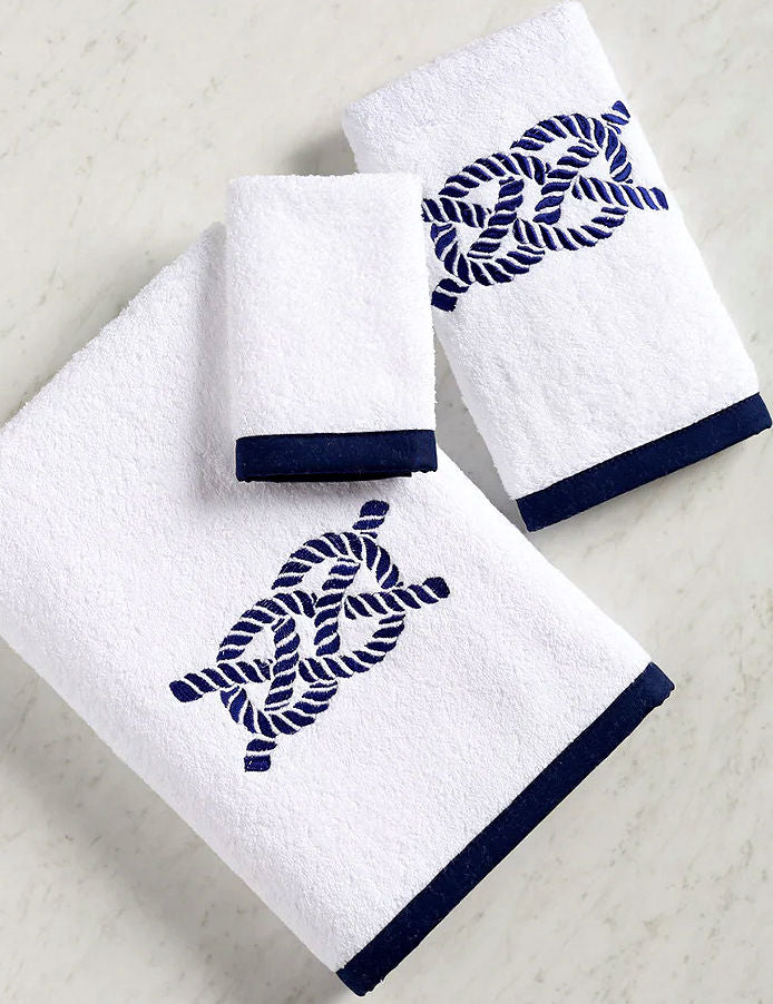 Bias Trim Embroidered Nautical Knot Towel Set - Nautical Luxuries