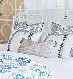 Blue luxury bedding and pillows with ocean theme