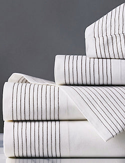 Tidal Stripe Dove Gray Chain Stitch Sheet Set - Nautical Luxuries