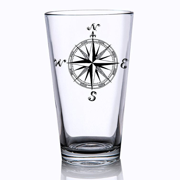 Vintage Compass Rose Glass Barware - Nautical Luxuries