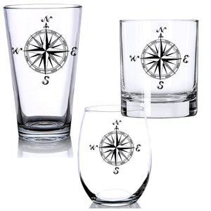 Vintage Compass Rose Glass Barware - Nautical Luxuries