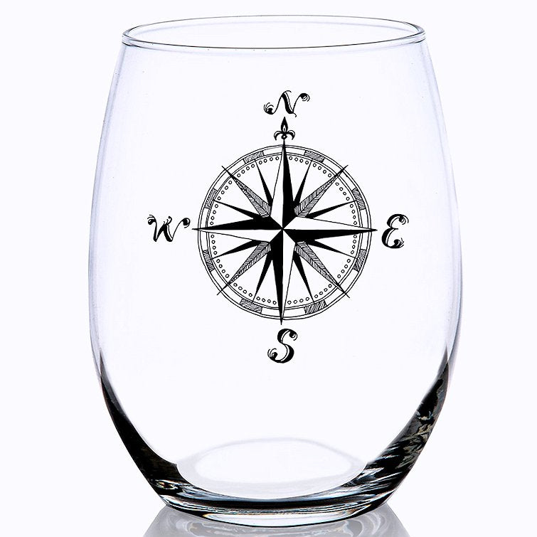 Vintage Compass Rose Glass Barware - Nautical Luxuries