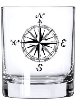 Vintage Compass Rose Glass Barware - Nautical Luxuries