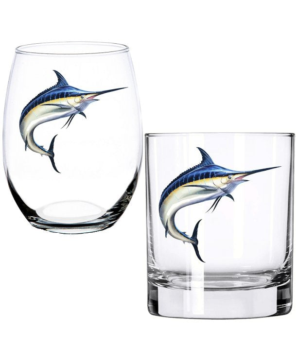Blue Marlin Glass Barware - Nautical Luxuries