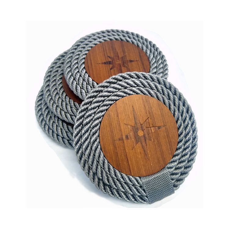 Italian Design Coiled Rope Wood Inlay Coaster Set