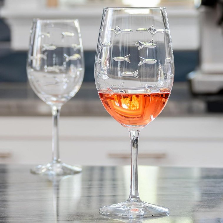 Etched Fish Coastal Barware/Stemware Collection - Nautical Luxuries