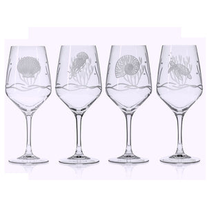 Ocean's Bounty Etched Wine Glass Set