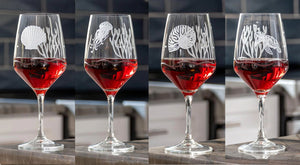 Ocean's Bounty Etched Wine Glass Set