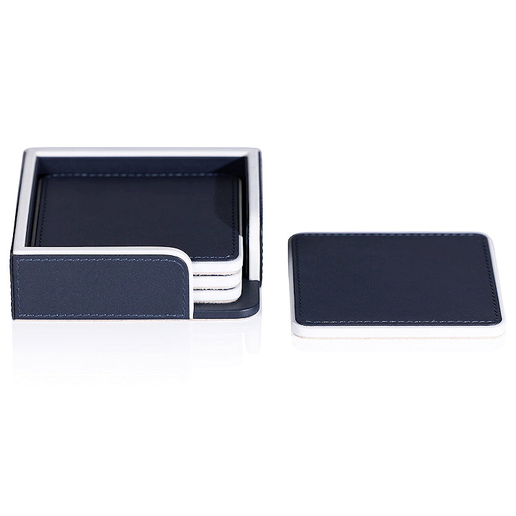 Admiral's Navy Leather Coaster Set
