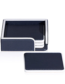 Admiral's Navy Leather Coaster Set