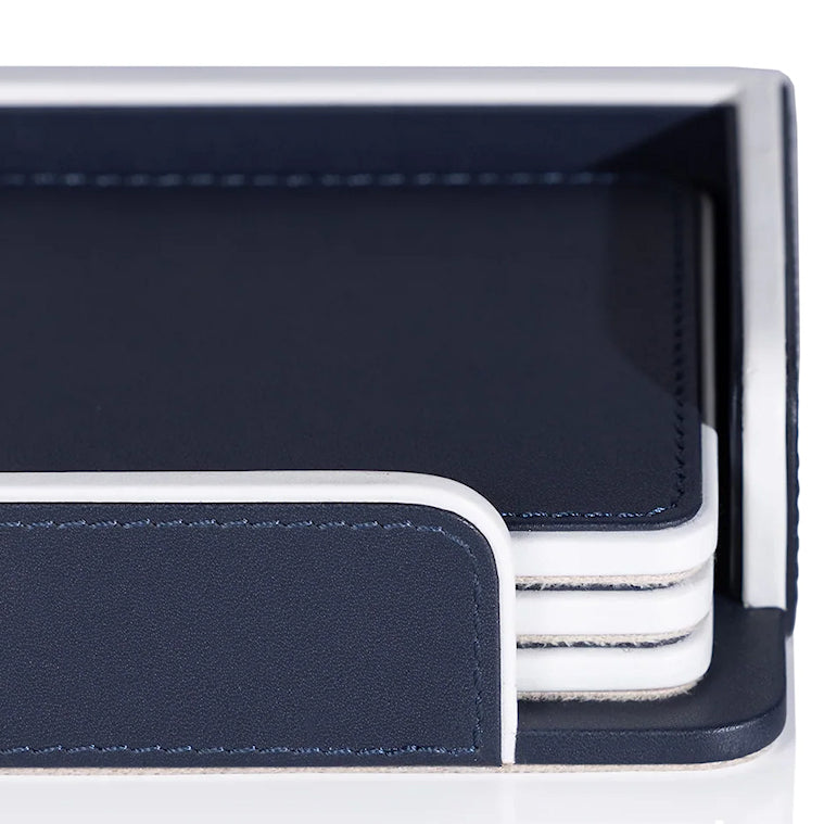 Admiral's Navy Leather Coaster Set