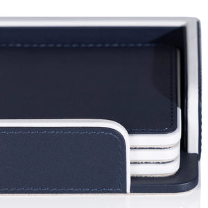 Admiral's Navy Leather Coaster Set