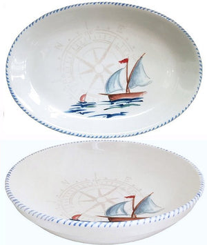 Italian Hand-Painted Ceramic Serving Set/Barca a Vela - Nautical Luxuries