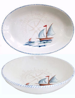 Italian Hand-Painted Ceramic Serving Set/Barca a Vela - Nautical Luxuries