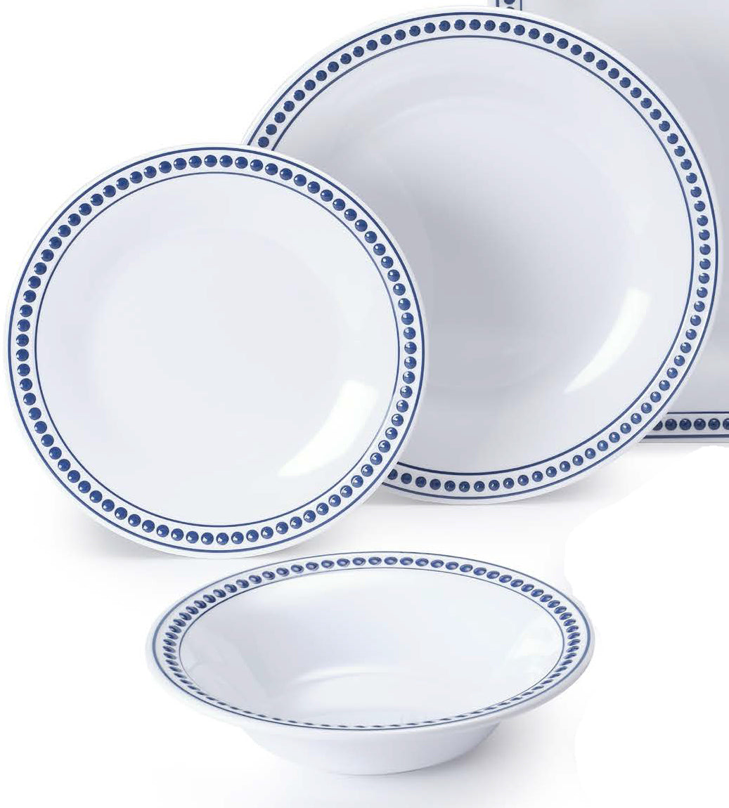 Newport Blue Elegant Melamine Dinnerware Set - Nautical Luxuries