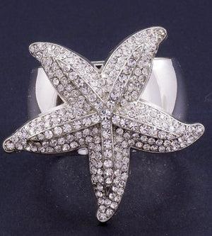 Swarovski Crystal Luxury Starfish Napkin Ring Set - Nautical Luxuries