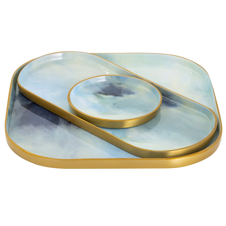 Bluewater Abstract Enameled Tray Set - Nautical Luxuries