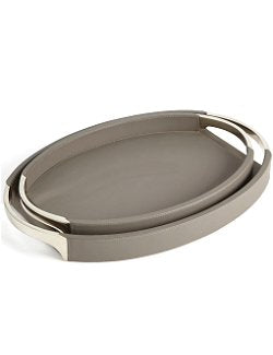 Dover Gray Leather Serving Trays - Nautical Luxuries