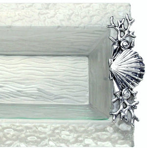 Bubbling Waters Glass Coastal Serving Tray - Nautical Luxuries