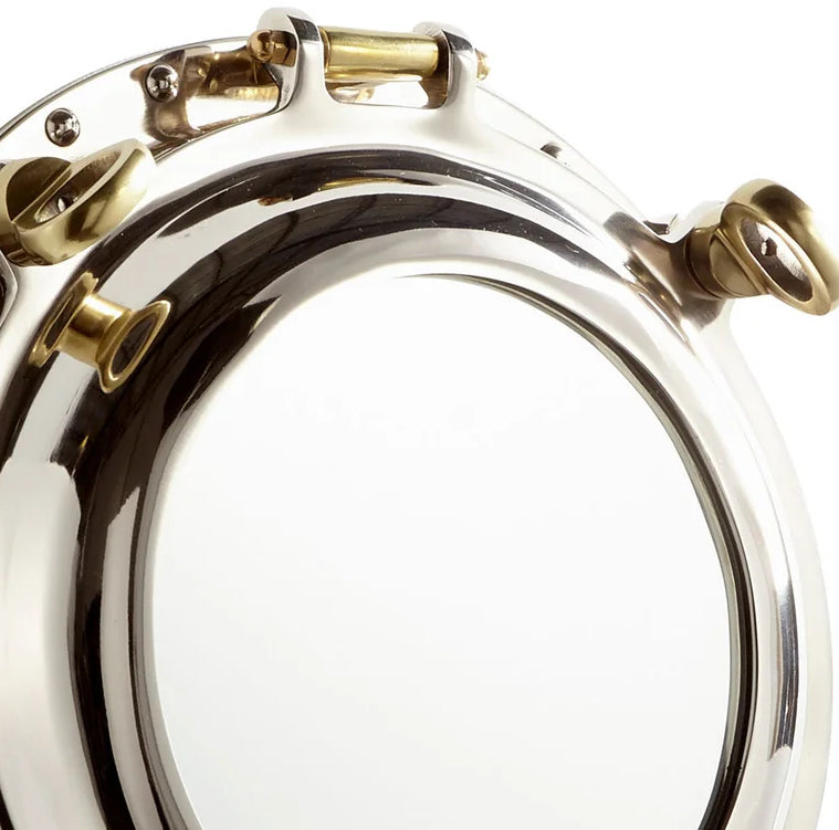 Nickel & Brass Porthole Accent Mirror - Nautical Luxuries
